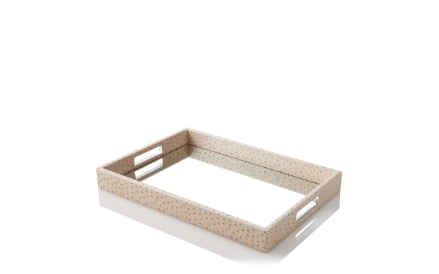 Bloomingdale’s Blush Ostrich Mirrored Tray 12×18″
