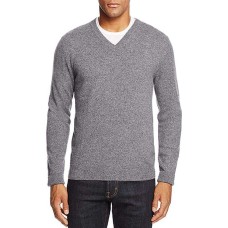 Bloomingdale’s The Men’s Store Cashmere Long Sleeve V-Neck Pullover Sweater (Grey Navy, X-Large)