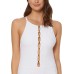  Women's Textured High-Neck Low-Back One-Piece Swimsuit