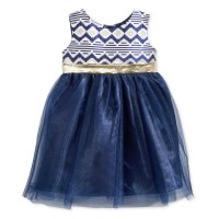 Blueberi Boulevard Brocade & Tulle Dress (6-9 Months, Navy)
