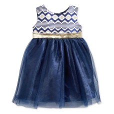 Blueberi Boulevard Brocade & Tulle Dress (6-9 Months, Navy)