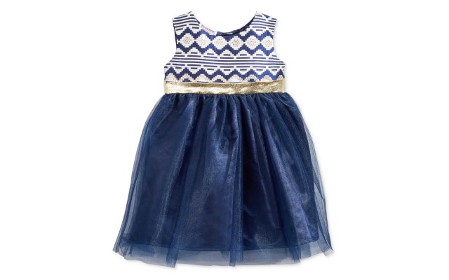  Brocade & Tulle Dress (6-9 Months, Navy)