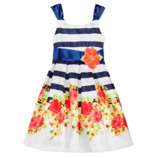 Bonnie Jean Floral-Print Striped Party Dress (Navy/White, 16)