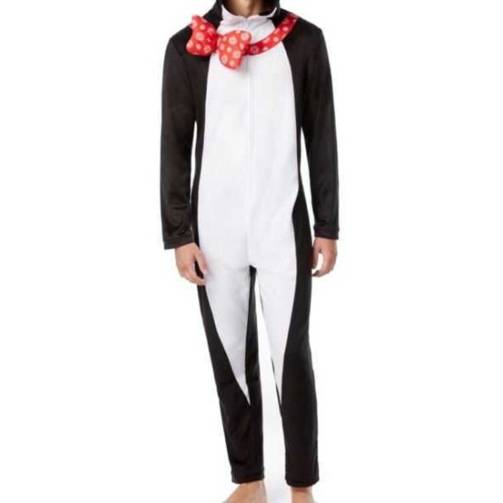  Men's Penguin Hooded Fleece One Piece Pajamas