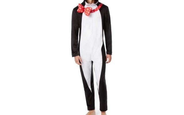 Men's Penguin Hooded Fleece One Piece Pajamas