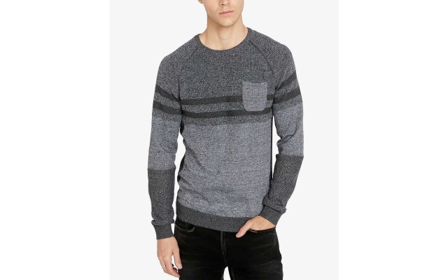  David Bitton Men’s Classic Fit Heathered Watextur Sweater (Medium Gray, Large)