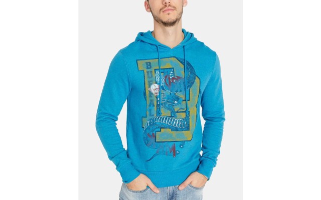  David Bitton Men’s Long-Sleeve Graphic Print Hoodie (Heather Bluejay, XL)