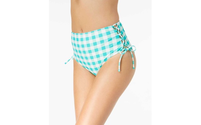  Check Please High-Waist Lace-Up Bikini Bottom (Light/Pastel Green, XL)