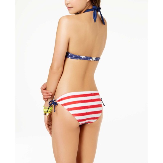 Juniors’ Americana Side-Tie Bottoms Women’s Swimsuit (Americana Printed, M)