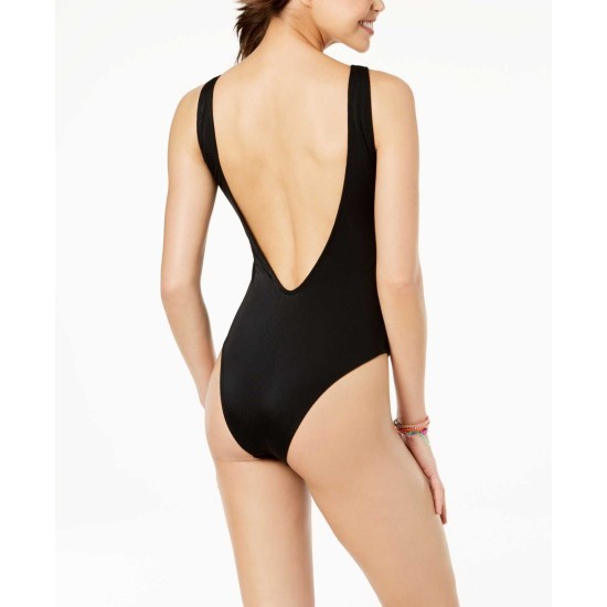 Women’s Ribbed Lace-Up One-Piece Swimsuit