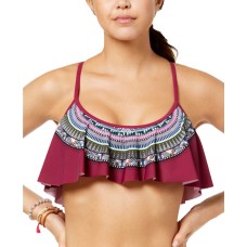 California Waves Women’s Under The Sun Strappy-Back Flounced Bikini Top Swimsuit