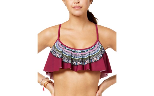  Women’s Under The Sun Strappy-Back Flounced Bikini Top Swimsuit