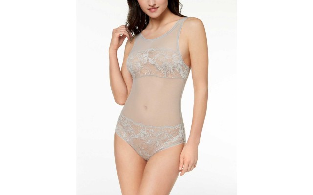  Bird Sheer Lace Bodysuit (Gray, XS)
