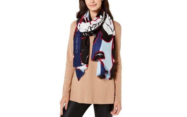  Bold Graphic Floral Scarf (Gray, One)