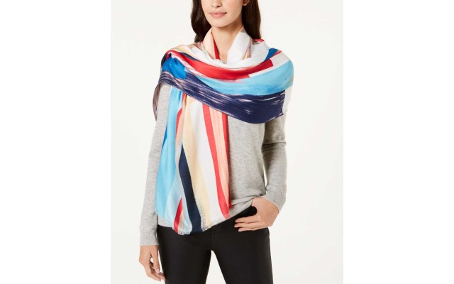  Bold Graphic-Print Soft Wrap (Bright Blue, One Size)