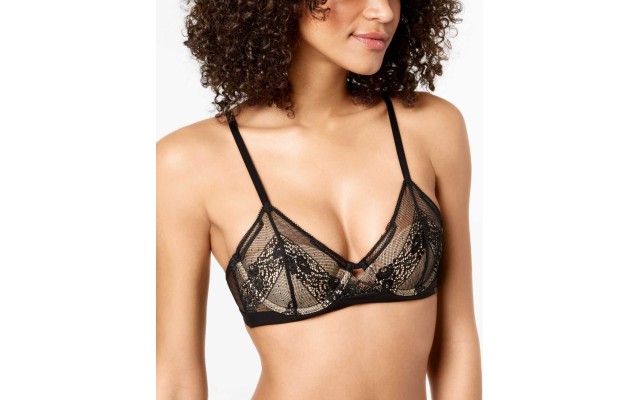  Ck Black Garden Sheer Lace Triangle Bra QF4560 (Black, 32D)
