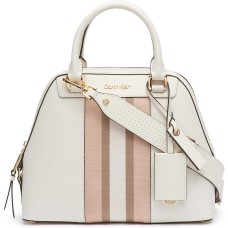 Calvin Klein Clara Stucco Leather Key Item Dome Handbag Satchel (White)