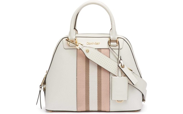  Clara Stucco Leather Key Item Dome Handbag Satchel (White)
