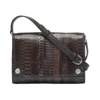 Calvin Klein Flap Patent Python Studded Flap Over Dark Taupe Crossbody