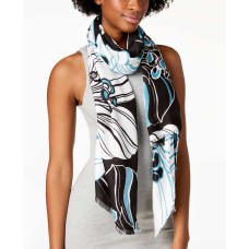 Calvin Klein Graphic Floral-Print Soft Scarf & Wrap (Black)