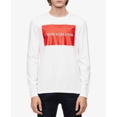 Calvin Klein Jeans Men’s Long-Sleeve Boxed Logo T-Shirt (Natural, X-Large)