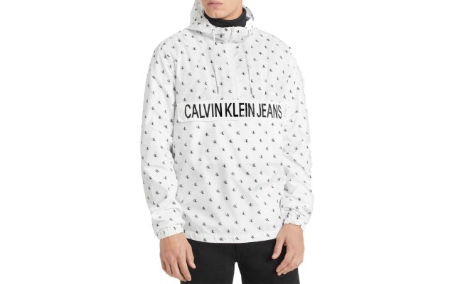  Jeans Men’s Monogram Logo Hooded Popover Jacket (Natural, L)