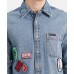  Jeans Men’s Patch Denim Shirt (Blue, L)