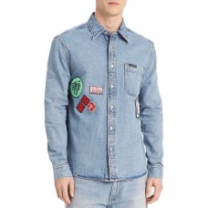 Calvin Klein Jeans Men’s Patch Denim Shirt (Blue, L)