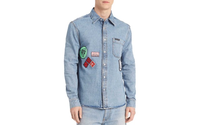  Jeans Men’s Patch Denim Shirt (Blue, L)