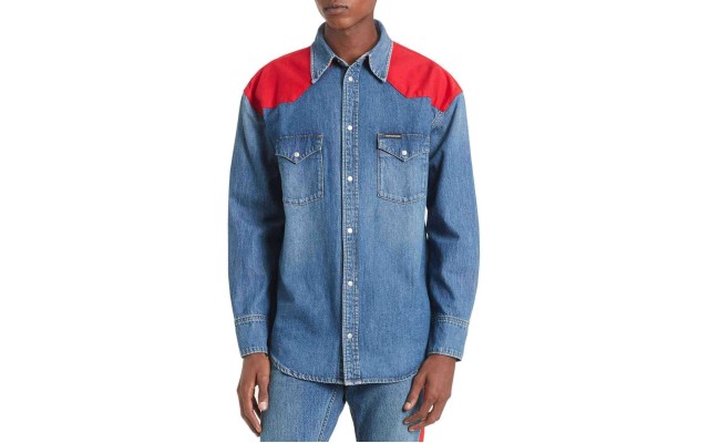  Jeans Men’s Woven Western Shirt (Mid Stone and Red, Large)