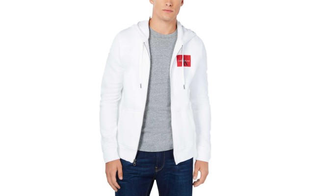  Jeans Men’s Zip-Front Monogram Hoodie (White, XXL)