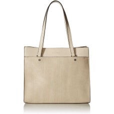 Calvin Klein Leo Smooth PU Novelty East/West Boxy Large Handbag Tote (Off White)
