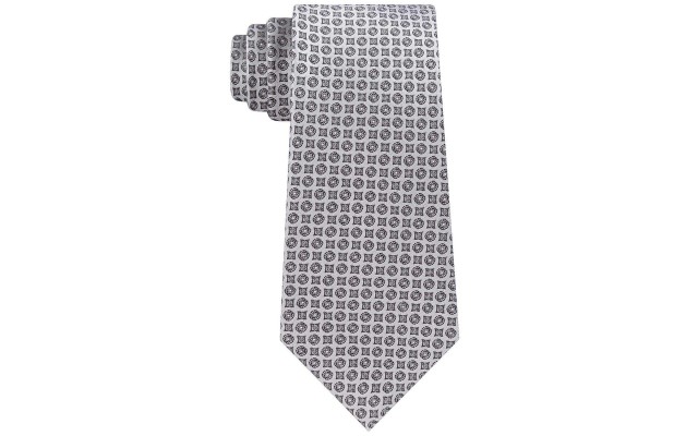  Men’s Clean Medallion Slim Silk Tie (Silver)