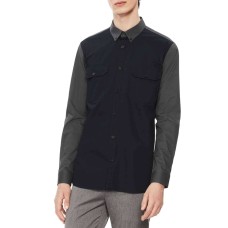 Calvin Klein Men’s Colorblocked Twill Shirt (Blue, XX-Large)