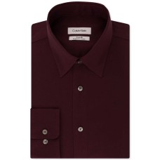Calvin Klein Men’s Dress Shirt Regular Fit Non Iron Stretch Solid (Wine, 14.5X32-33)