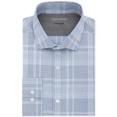 Calvin Klein Men’s Dress Shirts Xtreme Slim Fit Thermal Stretch Plaid (Night Blue, 16″-16.5″ Neck 34″-35″/Large)