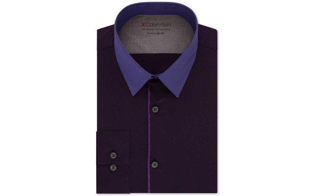  Men’s Extra-Slim Fit Performance Stretch Temperature-Regulating Colorblocked Dress Shirt (Dark Purple, 15-15.5/32-33)