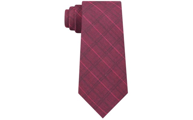  Men’s Molten Fine Plaid Slim Tie (Dark Red)