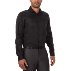 Calvin Klein Men’s Non Iron Slim Fit Herringbone Spread Collar  Shirt (Black, 15.5X32-33)