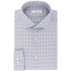 Calvin Klein Men’s Non Iron Slim Fit Stretch Plaid Dress Shirt (Blue Bay, 15.5X34-35)