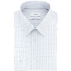Calvin Klein Men’s Non Iron Stretch Regular Fit Check Dress Shirts (Empire Blue, 18″ Neck 34″-35″ Sleeve (XX-Large)