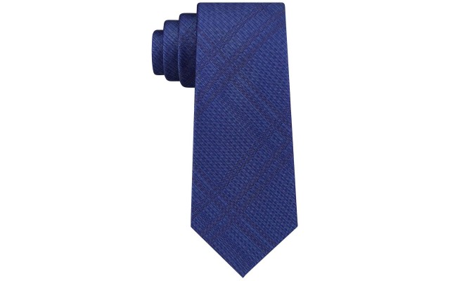  Men’s Shadow Plaid Slim Silk Tie (Blue)
