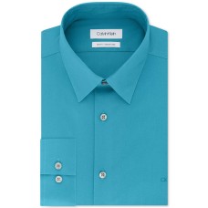 Calvin Klein Men’s Slim-Fit Stretch Flex Collar Solid Logo Dress Shirt (Lagoon, 15.5X34-35)