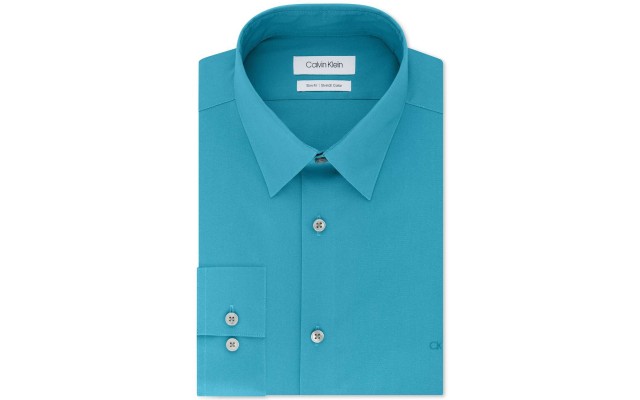  Men’s Slim-Fit Stretch Flex Collar Solid Logo Dress Shirt (Lagoon, 15.5X34-35)