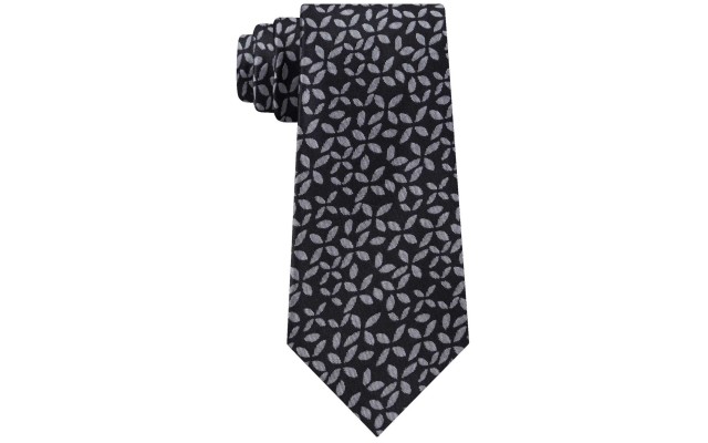  Men’s Slim Geo Floral Silk Tie (Black, 3″)
