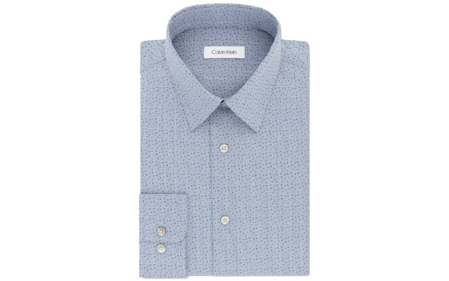  Men’s Steel Classic/Regular Fit Non-Iron Performance Print Dress Shirt (Navy, 17.5X34-35)