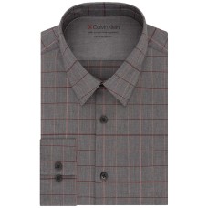 Calvin Klein Men’s Thermal Stretch Xtreme Slim Fit Stripe Dress Shirt (Red&Gray, 16/16.5)