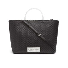 Calvin Klein Morgan Woven Novelty Large Handbag Tote (Black, One Size)