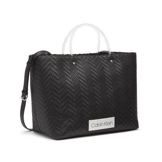  Morgan Woven Novelty Large Handbag Tote (Black, One Size)