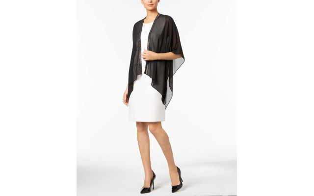  Multi-Stone Chiffon Cape (Black, One Size)